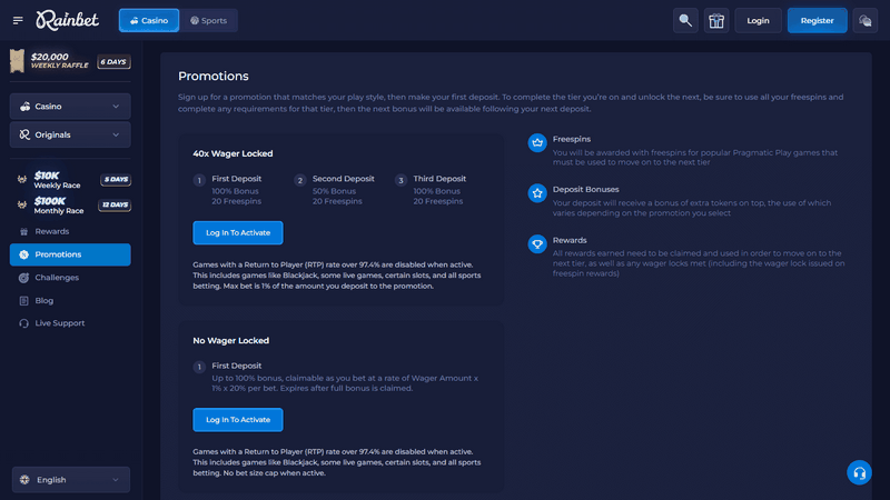 Detailed Rainbet Casino Record